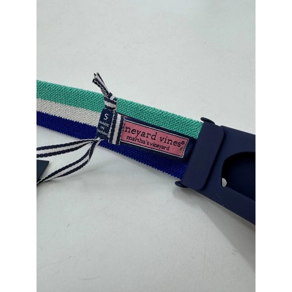 Vineyard Vines Whale Stripe Golf Tech Belt Capri Blue 1A5027‎ Mens Small NWT
